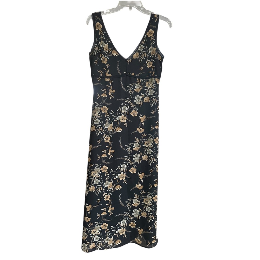 Oldβ Navy Black Floral Babydoll V Neck Sleeveless Maxi Dress Sz 2 Fairycore Y2K